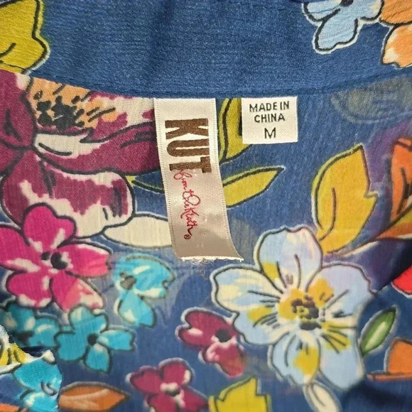 {Kut from the Kloth} Womens Floral Print Sheer Long Sleeve Blouse - Size Medium - Picture 11 of 14